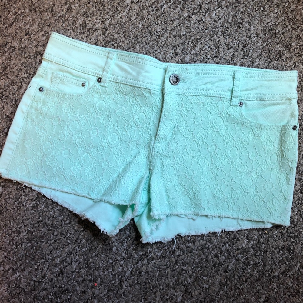 Mint Colored Lace Shorts